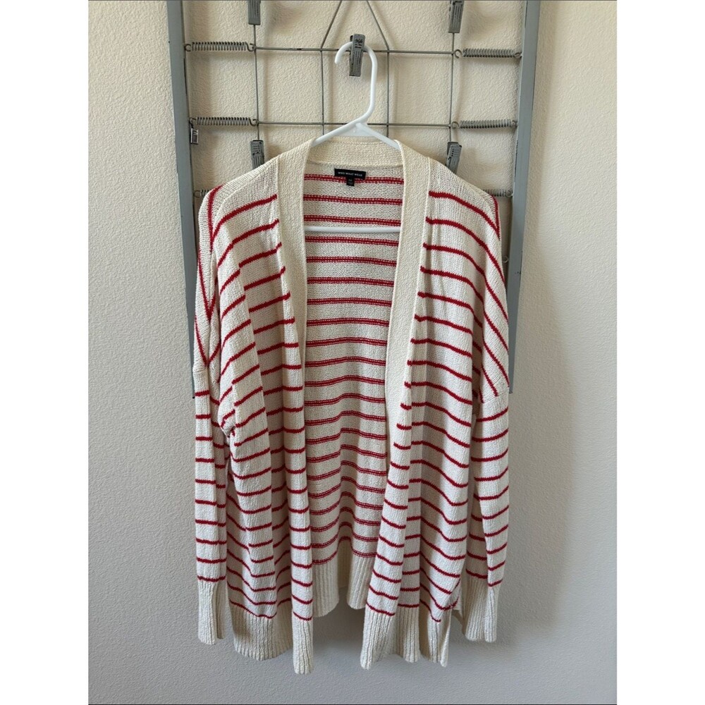 Who What Wear Cream and Red Striped Open Cardigan